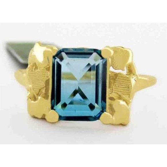 Genuine 2.35 Cts Blue Zircon Ring 10K Gold
